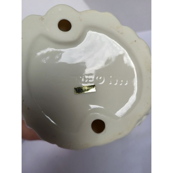 Palm Tree White Angel Cherub Figurine With Flower Gold Accent Porcelain Ceramic - Picture 7 of 7